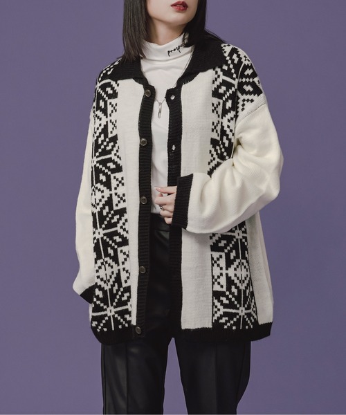 Ellno Loset(エルノロゼット)の「ジャガードライン襟付きニットカーディガン(カーディガン/ボレロ・メンズ・オフホワイト/ブラック・LARGE/MEDIUM)」の13枚目の写真