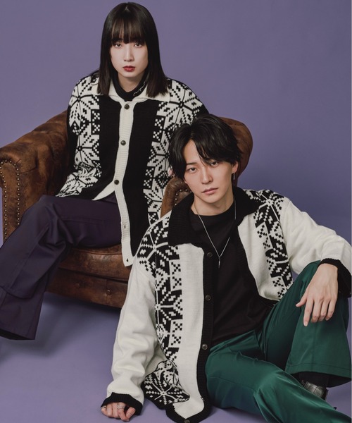 Ellno Loset(エルノロゼット)の「ジャガードライン襟付きニットカーディガン(カーディガン/ボレロ・メンズ・オフホワイト/ブラック・LARGE/MEDIUM)」の8枚目の写真
