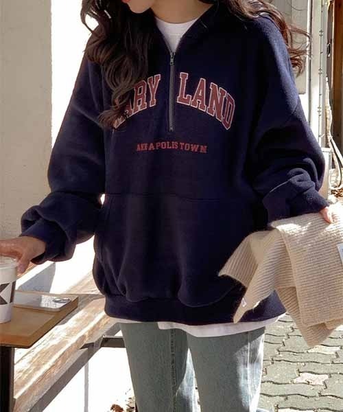 SONA(ソナ)の「SONYUNARA 英文プリントハーフジップアップトレーナー(パーカー・レディース・ネイビー・ONE SIZE)」の22枚目の写真