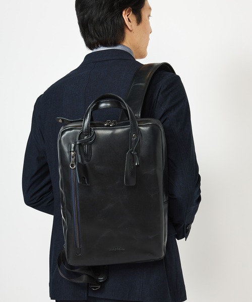 CROWDED CLOSET(クラウデッドクローゼット)の「【JOYA(ジョヤ)】本革サドルレザー薄型リュック(バックパック/リュック・メンズ・ネイビー/ブラック・FREE)」の1枚目の写真
