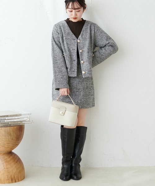natural couture(ナチュラルクチュール)の「セットアップ対応/プチナチュ/ヘリンボーンツイードミニスカート(スカート・レディース・オフホワイト/ベージュ・FREE)」の7枚目の写真