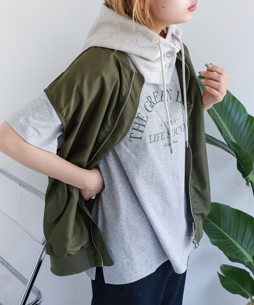 andme(アンドミー)の「MA-1ベスト(MA-1・レディース・アイボリー/カーキ/ブラック・F(M))」の12枚目の写真