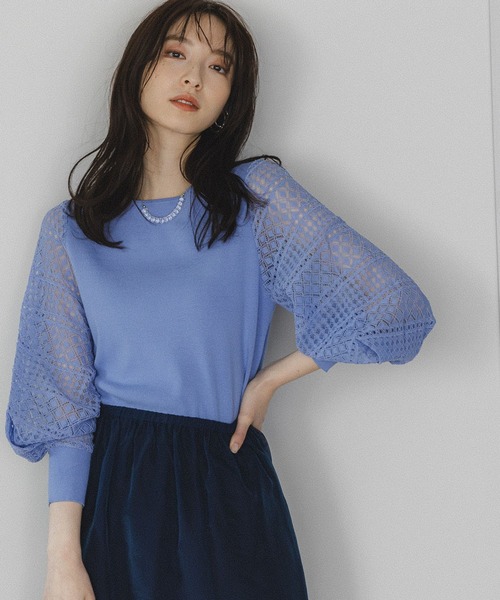 Andemiu（アンデミュウ）の「レーススリーブニット187554（ニット/セーター・レディース・オフホワイト/ブラック/グレー/パープル/ライトブルー/ピンク/ネイビー/ミント/ライトグレー/ライトピンク・FREE）」の8枚目の写真