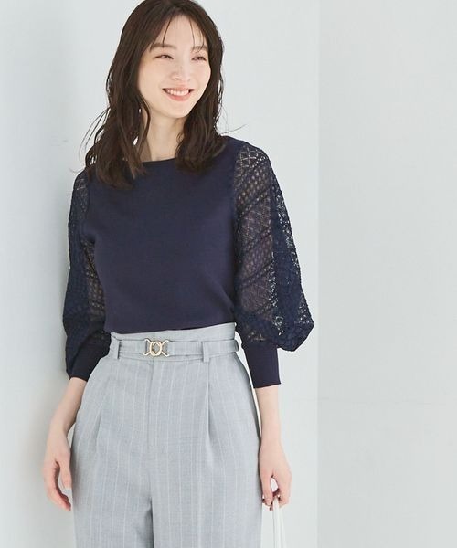 Andemiu（アンデミュウ）の「レーススリーブニット187554（ニット/セーター・レディース・オフホワイト/ブラック/グレー/パープル/ライトブルー/ピンク/ネイビー/ミント/ライトグレー/ライトピンク・FREE）」の7枚目の写真