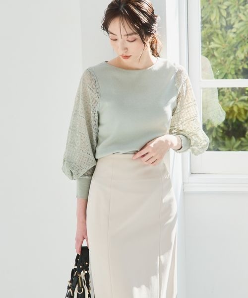 Andemiu（アンデミュウ）の「レーススリーブニット187554（ニット/セーター・レディース・オフホワイト/ブラック/グレー/パープル/ライトブルー/ピンク/ネイビー/ミント/ライトグレー/ライトピンク・FREE）」の11枚目の写真