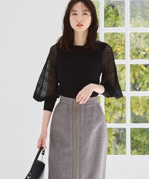 Andemiu（アンデミュウ）の「レーススリーブニット187554（ニット/セーター・レディース・オフホワイト/ブラック/グレー/パープル/ライトブルー/ピンク/ネイビー/ミント/ライトグレー/ライトピンク・FREE）」の16枚目の写真