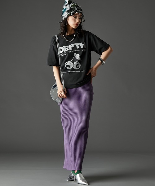 GEVS.（ジェイヴィス）の「ワイドリブロングニットタイトスカート ＜大きいサイズ有＞GEVS.（スカート・レディース・チャコール/ブルー/ピンク/グリーン/パープル/ブラック/レッド/オレンジ/イエロー・3L/5L/L/4L/LL/M）」の10枚目の写真