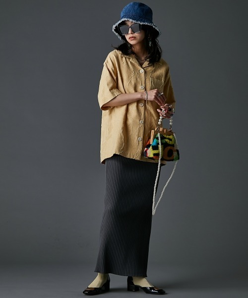 GEVS.（ジェイヴィス）の「ワイドリブロングニットタイトスカート ＜大きいサイズ有＞GEVS.（スカート・レディース・チャコール/ブルー/ピンク/グリーン/パープル/ブラック/レッド/オレンジ/イエロー・3L/5L/L/4L/LL/M）」の21枚目の写真