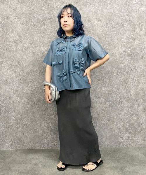 GEVS.(ジェイヴィス)の「ワイドリブロングニットタイトスカート <大きいサイズ有>GEVS.(スカート・レディース・チャコール/ブルー/ピンク/グリーン/パープル/ブラック/レッド/オレンジ/イエロー・3L/5L/L/4L/LL/M)」の21枚目の写真