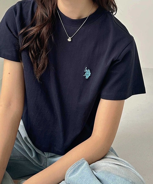 POLO リメイク品 ポロシャツ ショート丈 トップス レディース パールボタン ポロシャツ バイカラー ショート丈 クロップド丈 襟付き ボタン