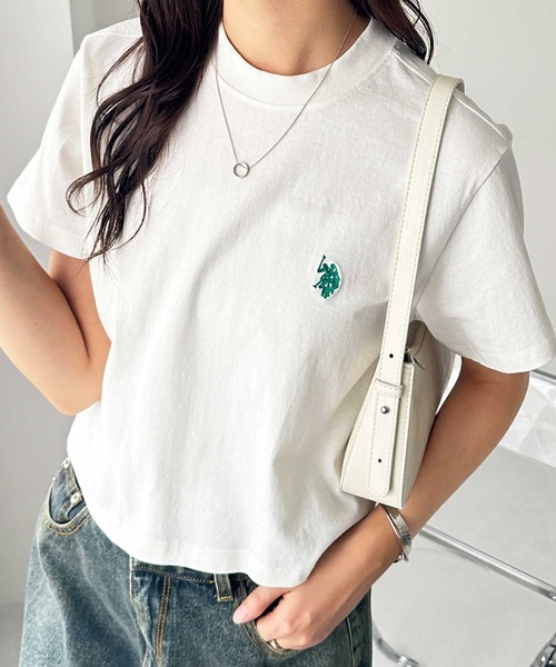 U.S. POLO ASSN.（ユーエスポロアッスン）の「GeeRA別注【新色追加☆】U.S. POLO ASSN.ショート丈Ｔシャツ（Tシャツ/カットソー・レディース・ネイビー/ブラック/ピンク/オフホワイト/ホワイト系その他/チャコール・MEDIUM/X-LARGE/LARGE）」の2枚目の写真