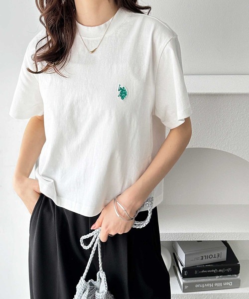 U.S. POLO ASSN.（ユーエスポロアッスン）の「GeeRA別注【新色追加☆】U.S. POLO ASSN.ショート丈Ｔシャツ（Tシャツ/カットソー・レディース・ネイビー/ブラック/ピンク/オフホワイト/ホワイト系その他/チャコール・MEDIUM/X-LARGE/LARGE）」の12枚目の写真