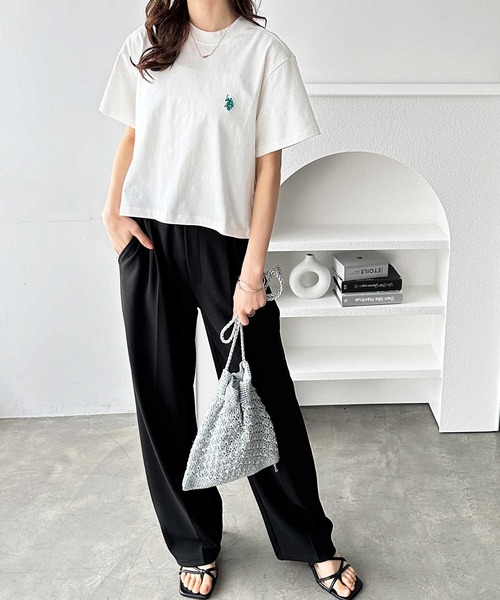 U.S. POLO ASSN.（ユーエスポロアッスン）の「GeeRA別注【新色追加☆】U.S. POLO ASSN.ショート丈Ｔシャツ（Tシャツ/カットソー・レディース・ネイビー/ブラック/ピンク/オフホワイト/ホワイト系その他/チャコール・MEDIUM/X-LARGE/LARGE）」の15枚目の写真