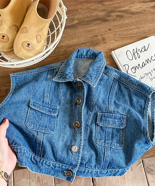 aimoha（アイモハ）の「【aimoha-KIDS-】子供服　万能ノースリーブデニムジャケット　ベスト（デニムジャケット・キッズ・ブルー・80/90/100/110/120/130）」の13枚目の写真