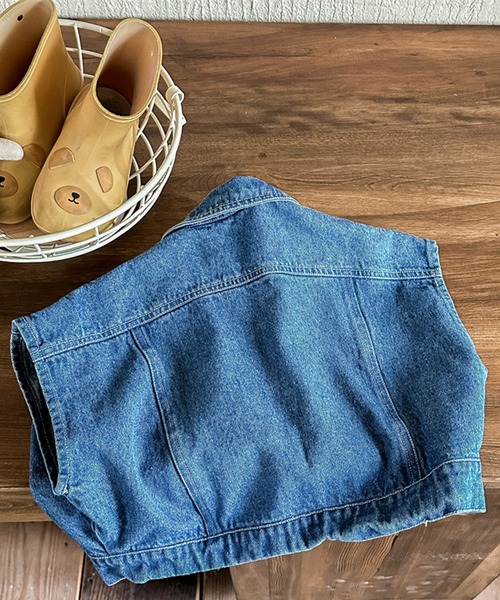 aimoha（アイモハ）の「【aimoha-KIDS-】子供服　万能ノースリーブデニムジャケット　ベスト（デニムジャケット・キッズ・ブルー・80/90/100/110/120/130）」の4枚目の写真