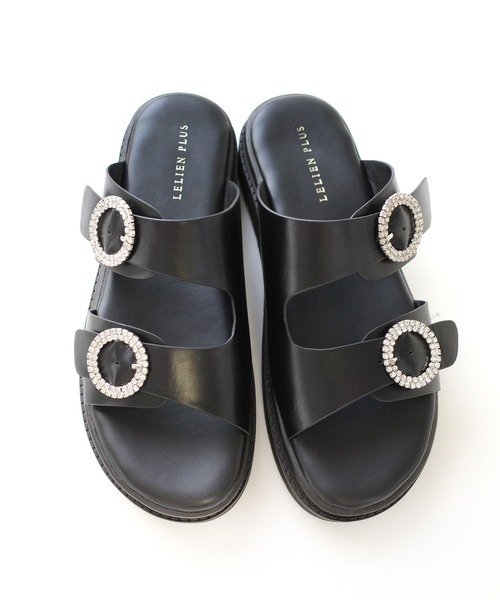 AmiAmi（アミアミ）の「コンフォートビジューサンダル（サンダル・レディース・ブラック/アイボリー・L/LL/M/S）」の4枚目の写真