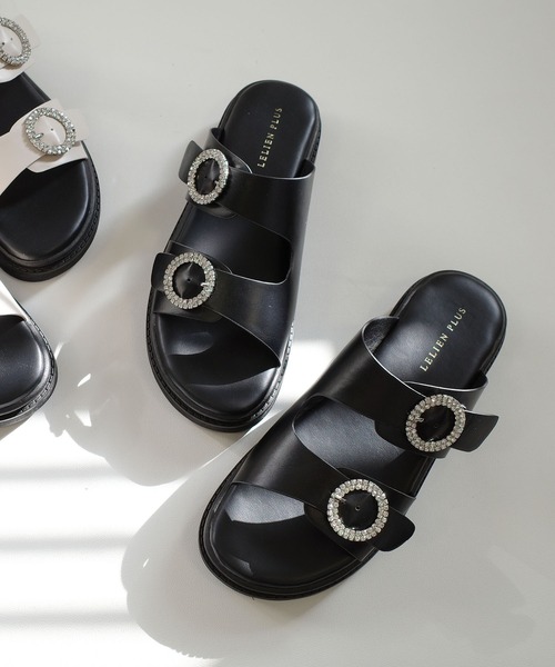 AmiAmi（アミアミ）の「コンフォートビジューサンダル（サンダル・レディース・ブラック/アイボリー・L/LL/M/S）」の6枚目の写真