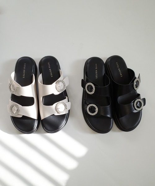 AmiAmi（アミアミ）の「コンフォートビジューサンダル（サンダル・レディース・ブラック/アイボリー・L/LL/M/S）」の9枚目の写真