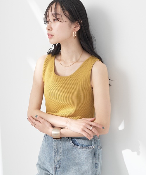 earth music&ecology（アースミュージックアンドエコロジー）の「2WAYリブニットタンクトップ（インナーウェア/肌着・レディース・ブラック/イエロー/アイボリー/ブルー・S/M）」の4枚目の写真