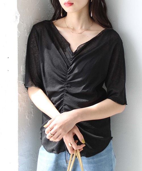 GeeRA(ジーラ)の「Vネックシャーリングカットソー(Tシャツ/カットソー・レディース・グリーン/ブラック/ライトグレー/オフホワイト・LARGE/MEDIUM/SMALL)」の20枚目の写真