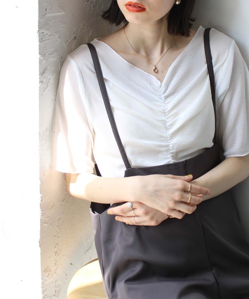 GeeRA(ジーラ)の「Vネックシャーリングカットソー(Tシャツ/カットソー・レディース・グリーン/ブラック/ライトグレー/オフホワイト・LARGE/MEDIUM/SMALL)」の7枚目の写真