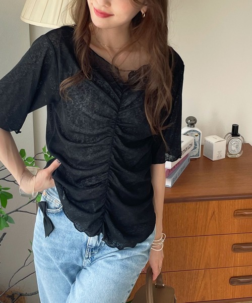 GeeRA(ジーラ)の「Vネックシャーリングカットソー(Tシャツ/カットソー・レディース・グリーン/ブラック/ライトグレー/オフホワイト・LARGE/MEDIUM/SMALL)」の9枚目の写真