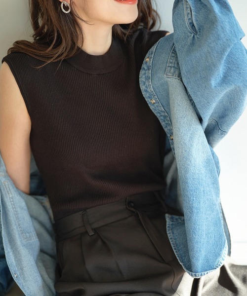 KOBE LETTUCE（コウベレタス）の「モックネックorフリルネック2タイプリブニットトップス（ニット/セーター・レディース・ブラック系/パープル系1/グリーン/グレー/オフホワイト/レッド/グリーン系/パープル系/レッド系/ベージュ系/ブラック/ホワイト系/グレイッシュベージュ/グレー系・B/A）」の15枚目の写真