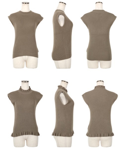 KOBE LETTUCE（コウベレタス）の「モックネックorフリルネック2タイプリブニットトップス（ニット/セーター・レディース・ブラック系/パープル系1/グリーン/グレー/オフホワイト/レッド/グリーン系/パープル系/レッド系/ベージュ系/ブラック/ホワイト系/グレイッシュベージュ/グレー系・B/A）」の17枚目の写真