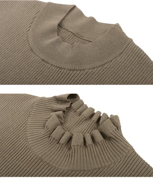 KOBE LETTUCE（コウベレタス）の「モックネックorフリルネック2タイプリブニットトップス（ニット/セーター・レディース・ブラック系/パープル系1/グリーン/グレー/オフホワイト/レッド/グリーン系/パープル系/レッド系/ベージュ系/ブラック/ホワイト系/グレイッシュベージュ/グレー系・B/A）」の22枚目の写真