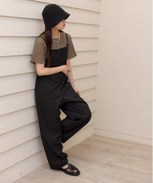 SpRay（スプレイ）の「リネンライクサロペット（つなぎ/オールインワン・レディース・グレイッシュベージュ/カーキ/アイボリー/ブラック/ブラウン・FREE）」の7枚目の写真