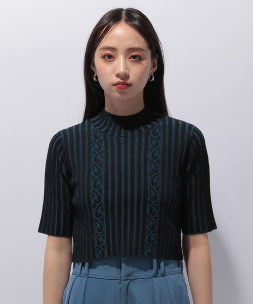 HARE(ハレ)の「クロップドガラハイネックニット(HARE)(ニット/セーター・レディース・ブラック/オレンジ・FREE)」の7枚目の写真