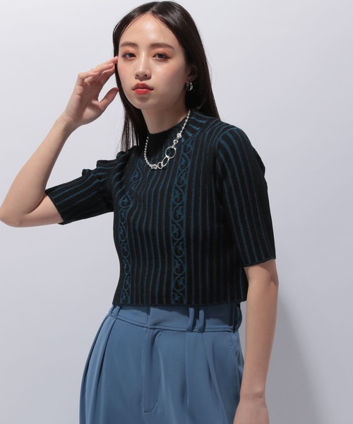 HARE(ハレ)の「クロップドガラハイネックニット(HARE)(ニット/セーター・レディース・ブラック/オレンジ・FREE)」の21枚目の写真