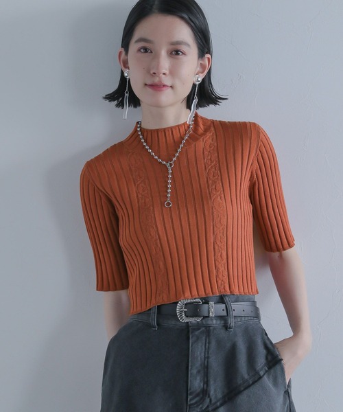 HARE(ハレ)の「クロップドガラハイネックニット(HARE)(ニット/セーター・レディース・ブラック/オレンジ・FREE)」の22枚目の写真