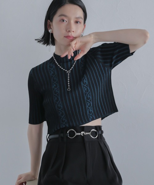 HARE(ハレ)の「クロップドガラハイネックニット(HARE)(ニット/セーター・レディース・ブラック/オレンジ・FREE)」の19枚目の写真