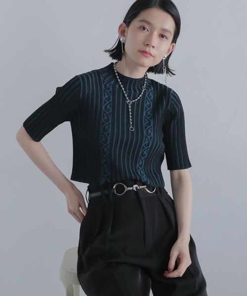 HARE(ハレ)の「クロップドガラハイネックニット(HARE)(ニット/セーター・レディース・ブラック/オレンジ・FREE)」の18枚目の写真