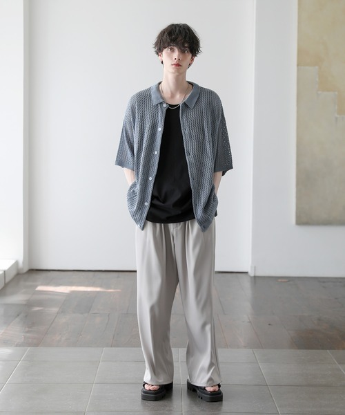 セール】クロシェメッシュ編みシアーサマーニットシャツ（シャツ