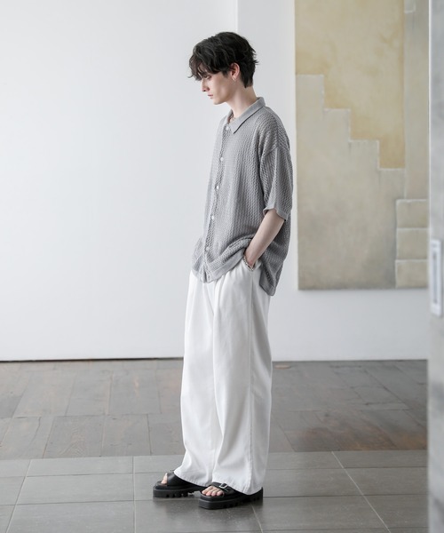 セール】クロシェメッシュ編みシアーサマーニットシャツ（シャツ