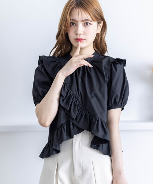 clear（クリア）の「アシンメトリーフリルデザインブラウス≪2024SS≫（シャツ/ブラウス・レディース・ピンク/オフホワイト/ブラック/ベージュ・F）」の2枚目の写真