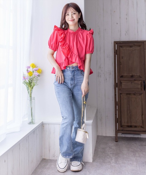 clear（クリア）の「アシンメトリーフリルデザインブラウス≪2024SS≫（シャツ/ブラウス・レディース・ピンク/オフホワイト/ブラック/ベージュ・F）」の7枚目の写真