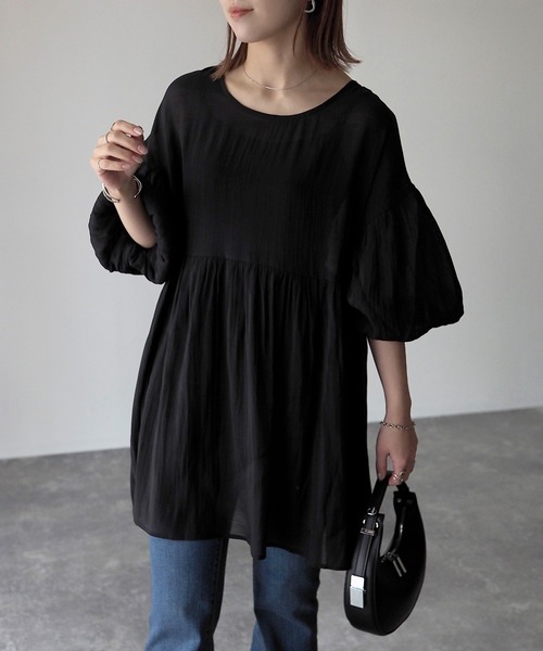 Riberry（リベリー）の「バルーンスリーブシアーブラウス（シャツ/ブラウス・レディース・オフホワイト/ブラック・MEDIUM）」の2枚目の写真