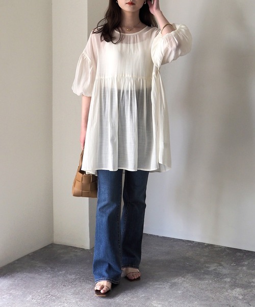 Riberry（リベリー）の「バルーンスリーブシアーブラウス（シャツ/ブラウス・レディース・オフホワイト/ブラック・MEDIUM）」の11枚目の写真