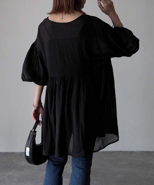 Riberry（リベリー）の「バルーンスリーブシアーブラウス（シャツ/ブラウス・レディース・オフホワイト/ブラック・MEDIUM）」の14枚目の写真