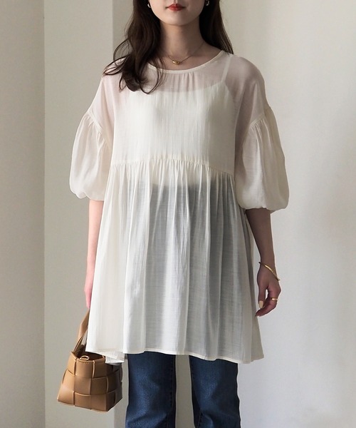 Riberry（リベリー）の「バルーンスリーブシアーブラウス（シャツ/ブラウス・レディース・オフホワイト/ブラック・MEDIUM）」の13枚目の写真