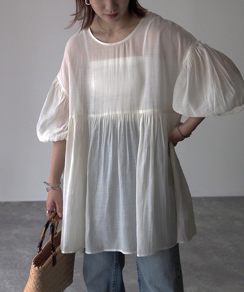 Riberry（リベリー）の「バルーンスリーブシアーブラウス（シャツ/ブラウス・レディース・オフホワイト/ブラック・MEDIUM）」の21枚目の写真