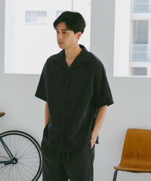 ブラウス シャツ 「WHIMSIC」ノーカラーレースアップシャツ レディース メンズ セール】【WHIMSIC】ノーカラーレースアップシャツ（シャツ