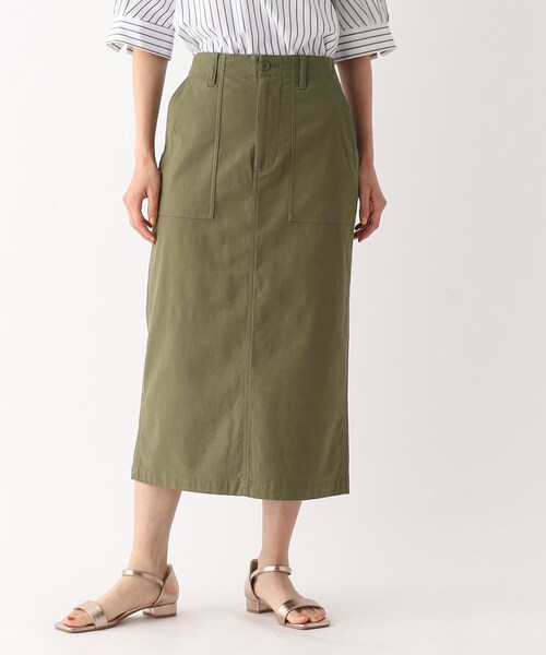 OPAQUE.CLIP（オペークドットクリップ）の「オーガニックコットン混 ベイカースカート【洗濯機洗い可/ストレッチ】（スカート・レディース・カーキ/ブラック/ボルドー・42/40/38/36/34）」の3枚目の写真