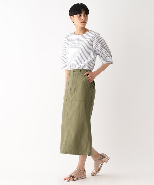 OPAQUE.CLIP（オペークドットクリップ）の「オーガニックコットン混 ベイカースカート【洗濯機洗い可/ストレッチ】（スカート・レディース・カーキ/ブラック/ボルドー・42/40/38/36/34）」の20枚目の写真