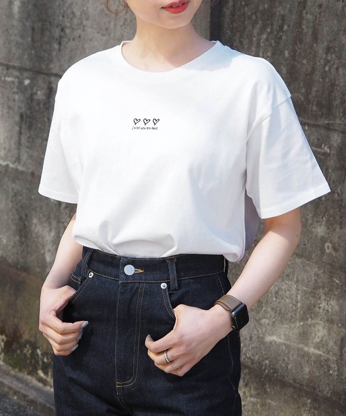 tiptop（ティップトップ）の「綿100％アソート刺繍Tシャツ（Tシャツ/カットソー・レディース・ホワイト系その他2/ブラック/ホワイト系その他/ホワイト系その他3/オフホワイト/ブラック系その他/ホワイト系その他4/ブラック系その他2/ホワイト系その他5・FREE）」の5枚目の写真