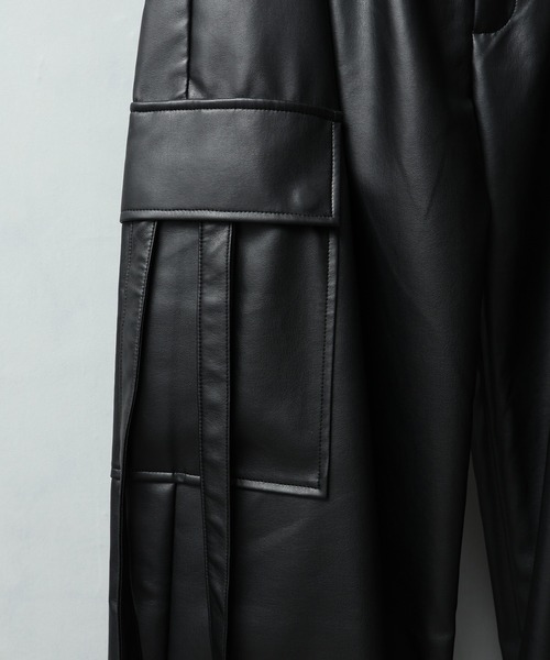 WIZZARD 合成皮革 パンツ フェイクレザースリムカーゴパンツ ブラック 1PIU1UGUALE3 RELAX ウノ