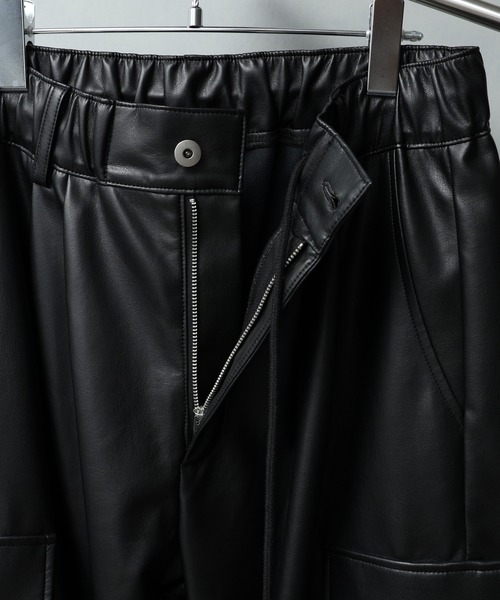 WIZZARD 合成皮革 パンツ フェイクレザースリムカーゴパンツ ブラック 1PIU1UGUALE3 RELAX ウノ
